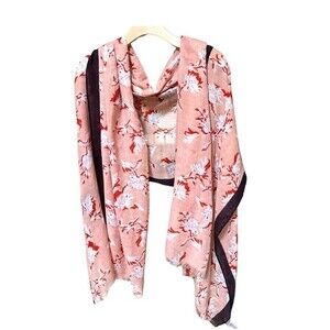 Halogen Floral Scarf with Border Details and Frige in Pink Combo NWT